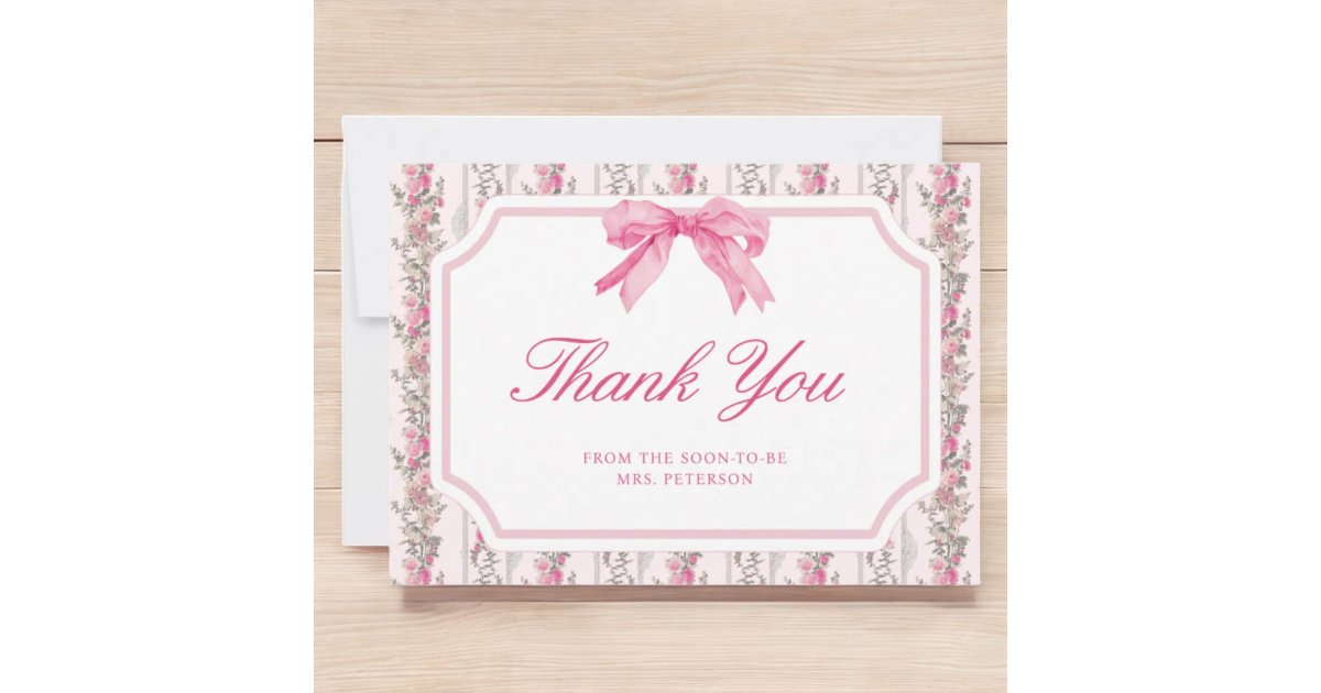 Pink Bow Love Shack Coquette Bridal Shower Thank You Card | Zazzle