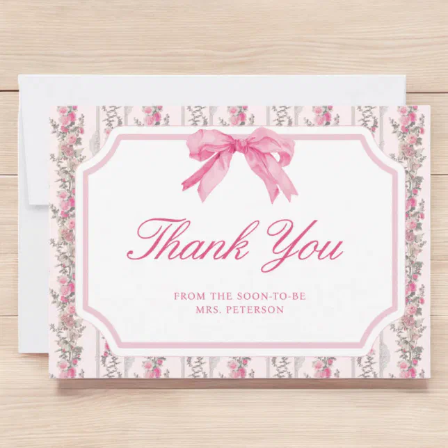 Pink Bow Love Shack Coquette Bridal Shower Thank You Card | Zazzle