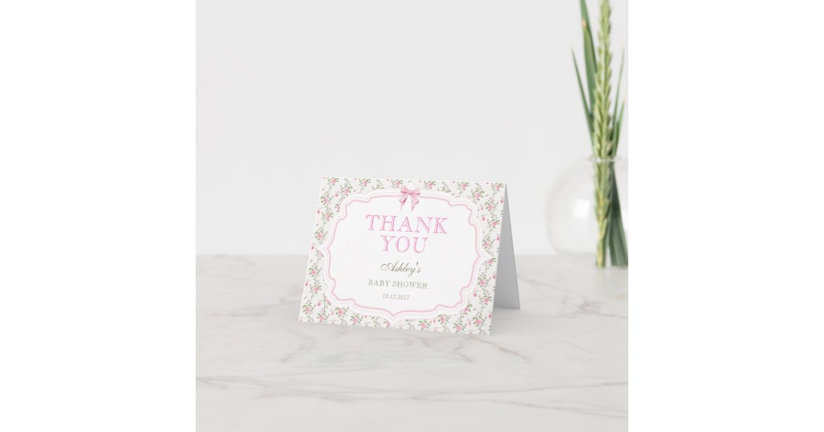 Pink Bow Love Shack Cute Baby Shower Thank You Card | Zazzle