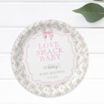 Pink Bow Love Shack Elegant Baby Shower Paper Plates<br><div class="desc">Indulge in the sweet nostalgia of cherished moments with our captivating item, where vintage charm meets modern elegance to create an atmosphere of pure love and affection. This enchanting design captures the essence of timeless romance, with delicate motifs and soft hues evoking memories of days gone by. Each element is...</div>