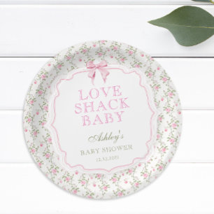 Pink Bow Love Shack Elegant Baby Shower Paper Plates