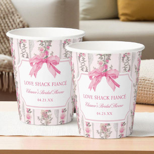 Pink Bow Love Shack Fiancé Bridal Shower Favors Paper Cups