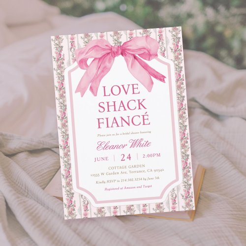 Pink Bow Love Shack Fiance Bridal Shower Invitation