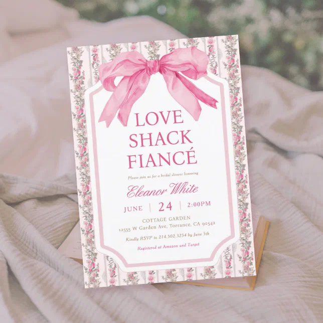 Pink Bow Love Shack Fiance Bridal Shower Invitation
