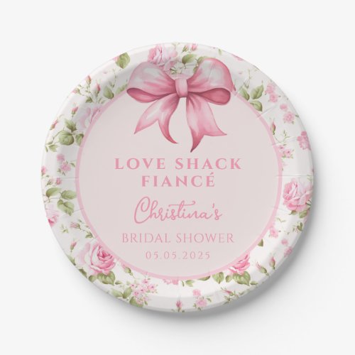 Pink Bow Love Shack Fiance Bridal Shower Paper Plates