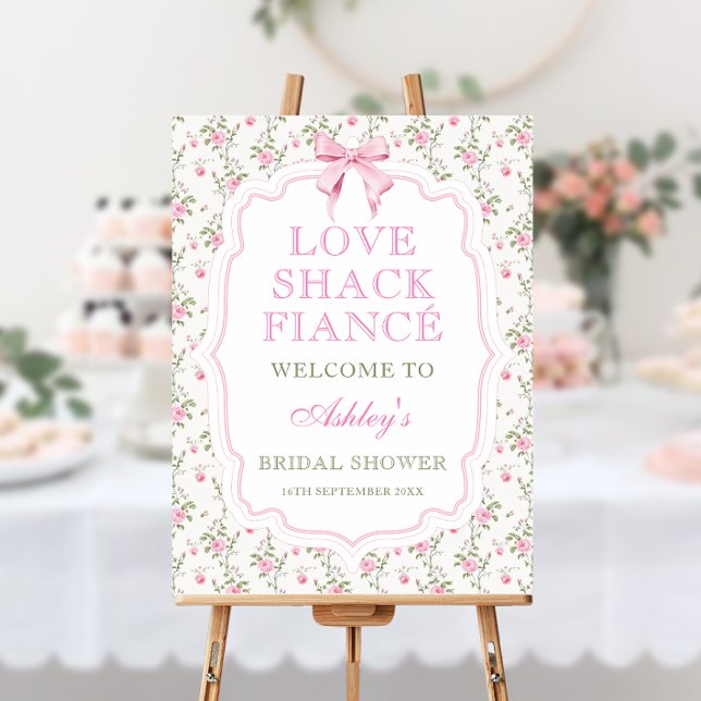 Pink Bow Love Shack Fiance Bridal Shower Welcome Foam Board (Creator Uploaded)