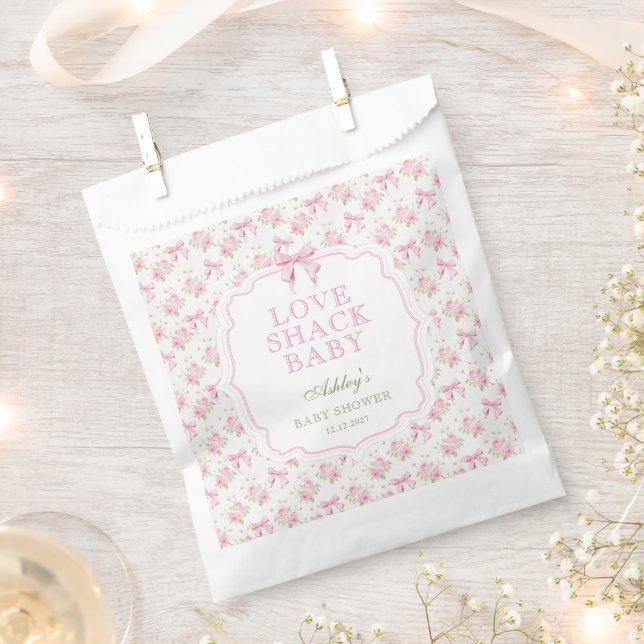 Pink Bow Love Shack Girl Baby Shower Favor Bag (Clipped)
