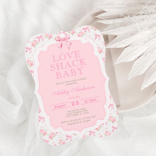 Pink Bow Love Shack Girl Baby Shower Invitation