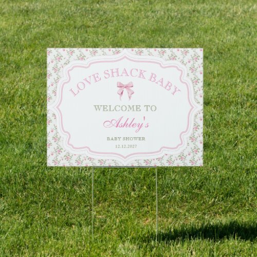 Pink Bow Love Shack Girl Baby Shower Welcome Sign