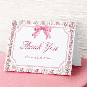 Pink Bow Love Shack Girly Baby Shower Letterpress Thank You Card