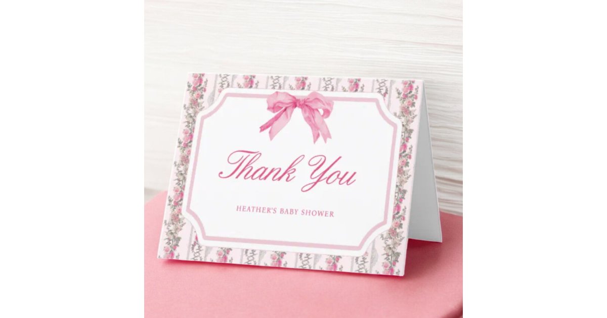Pink Bow Love Shack Girly Baby Shower Thank You Card | Zazzle