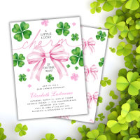 Pink Bow Lucky Charm Baby Shower Invitation