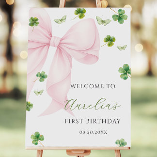 Pink Bow Lucky One First Birthday Welcome Foam Board