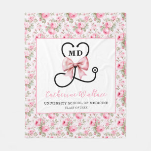 Pink Bow MD Graduation Fleece Blanket