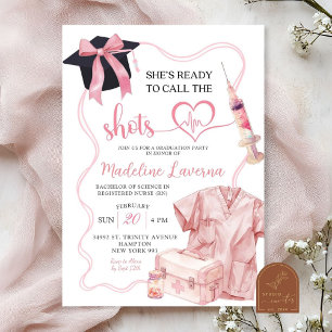 Pink Bow Medical Nurse Graduation Invitation