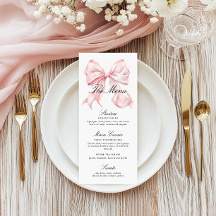 Pink Bow Menu Elegant Coquette Pink Bow Menu Card