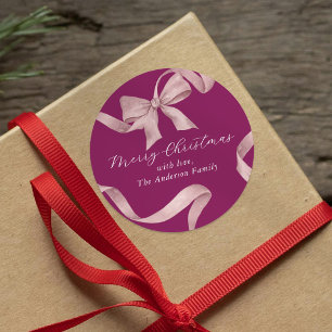 Pink Bow Merry Christmas Classic Round Sticker