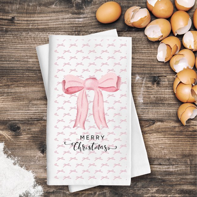 Pink Bow Merry Christmas Guest Towel (Creator Uploaded)