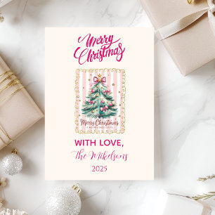 Pink Bow Merry Christmas Holiday Card