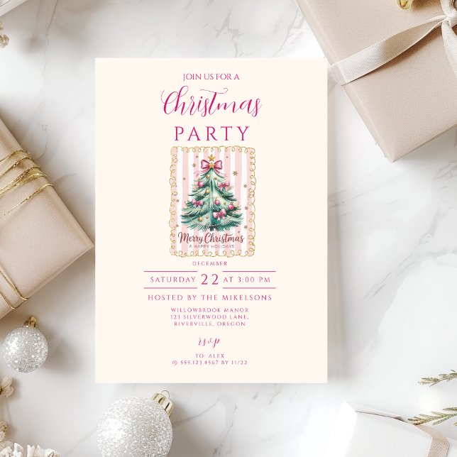 Pink Bow Merry Christmas Invitation (Creator Uploaded)