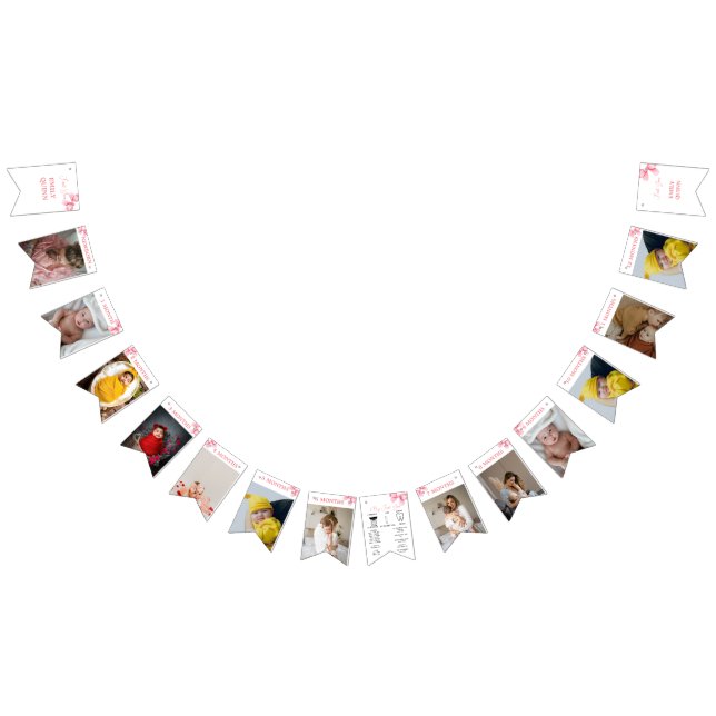 Pink Bow Milestone Banner, 12 Months, Birthday  Bunting Flags (All)