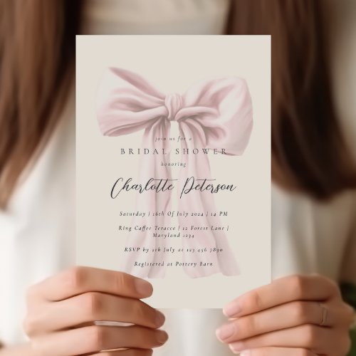 Pink Bow Minimal Bridal Shower Invitation