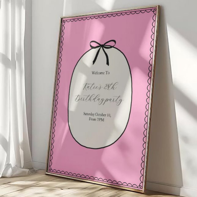 Pink Bow Minimal Elegant 28th Birthday Party Poster (Creator Uploaded)