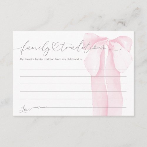 Pink Bow Minimal Girl Baby Shower family tradition Enclosure Card