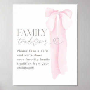 Pink Bow Minimal Girl Baby Shower family tradition Poster