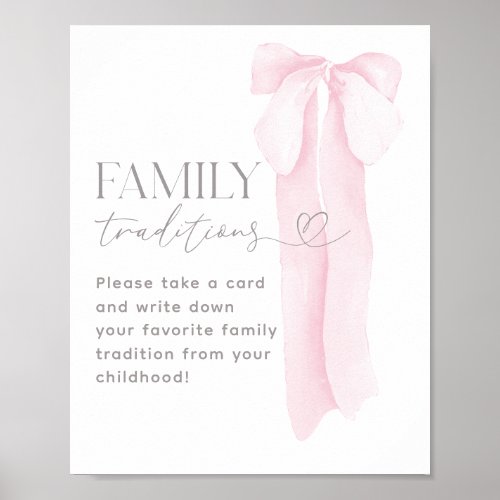 Pink Bow Minimal Girl Baby Shower family tradition Poster