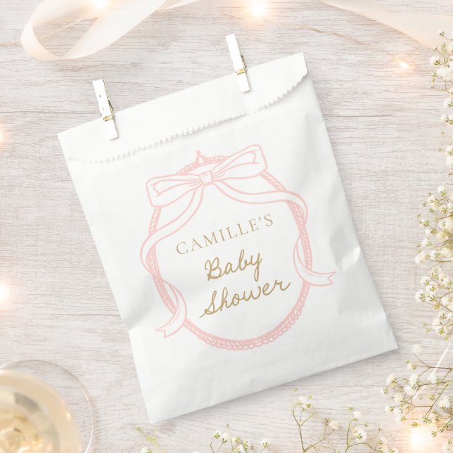 Pink Bow Minimal Girl Baby Shower Favor Bag (Clipped)