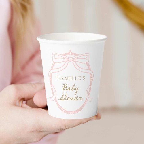 Pink Bow Minimal Girl Baby Shower Paper Cups
