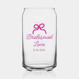 PINK BOW minimaladd name bridesmaid gift year Can Glass