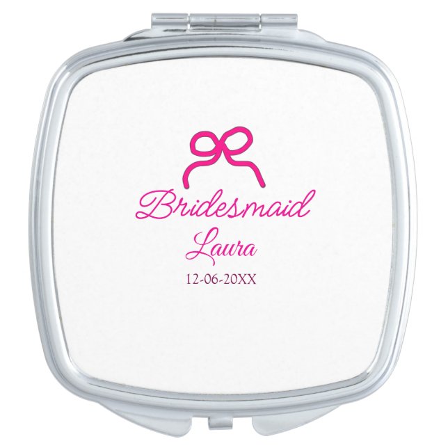 PINK BOW minimaladd name bridesmaid  gift year     Compact Mirror (Front)