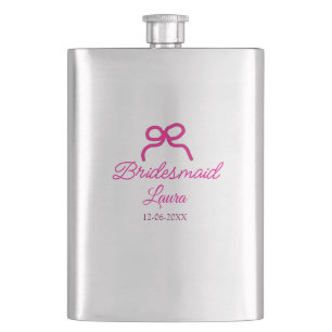 PINK BOW minimaladd name bridesmaid  gift year     Flask