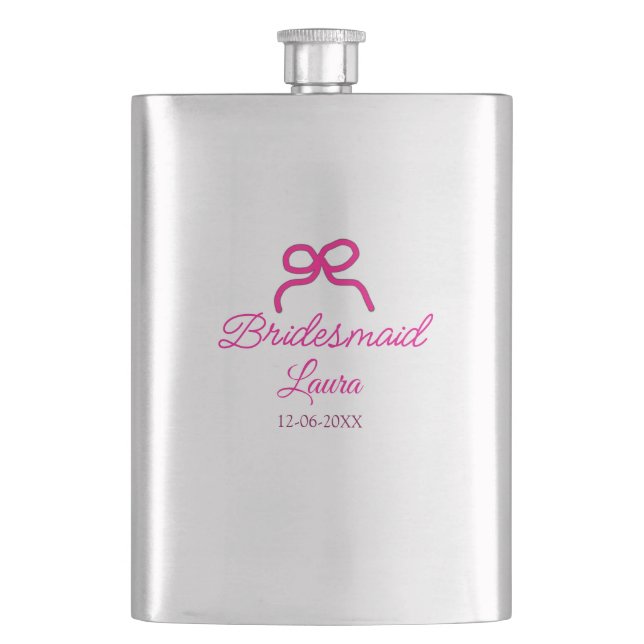 PINK BOW minimaladd name bridesmaid  gift year     Flask (Front)
