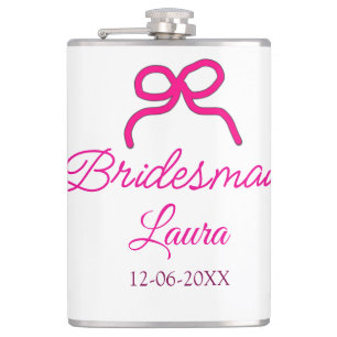 PINK BOW minimaladd name bridesmaid  gift year     Flask
