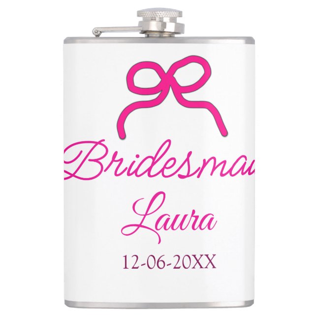 PINK BOW minimaladd name bridesmaid  gift year     Flask (Front)