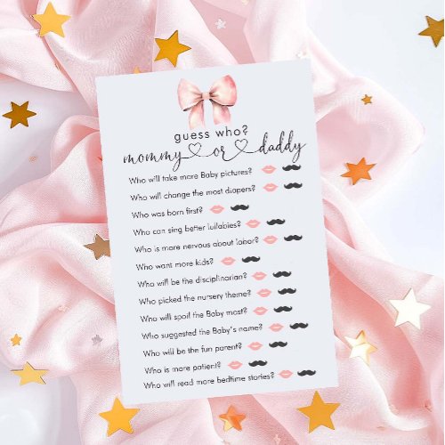 Pink Bow Minimalist Baby Shower  Guess Who Game