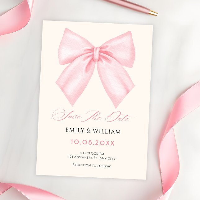 Pink bow minimalist elegant wedding save the date (Creator Uploaded)
