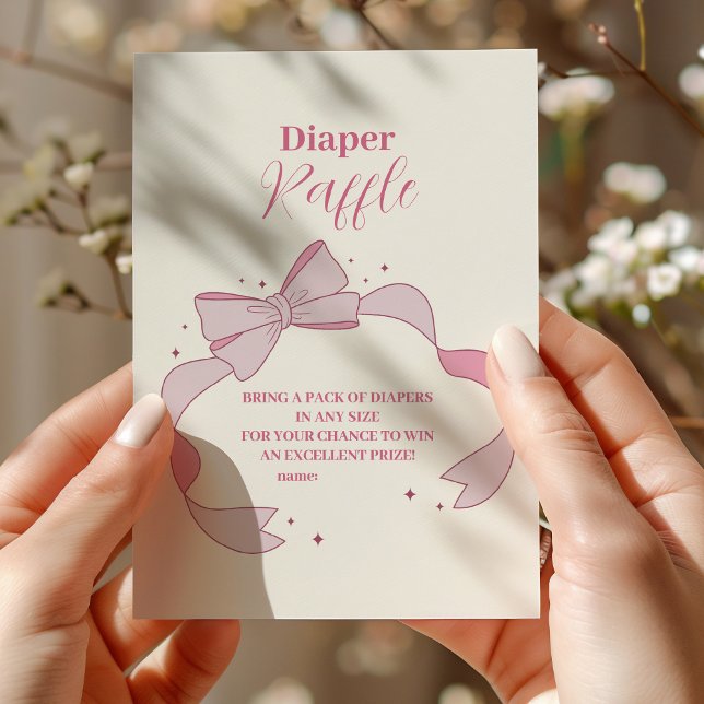 Pink Bow Minimalist Girl Baby Showe Raffle Diapper Enclosure Card (Creator Uploaded)