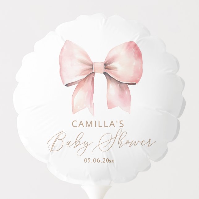 Pink Bow Minimalist Girl Baby Shower  Balloon (Back)