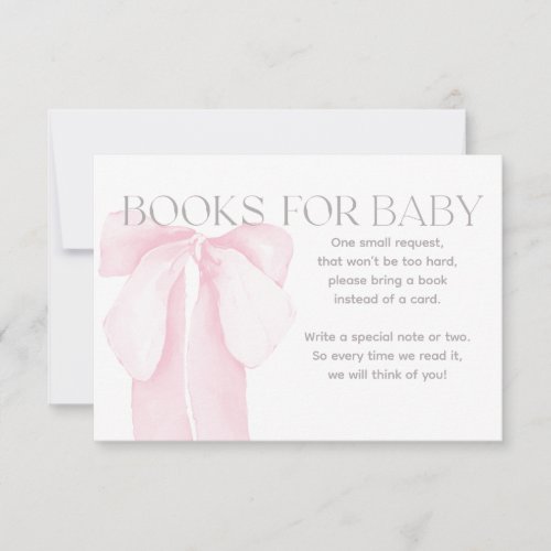 Pink Bow Minimalist Girl Baby Shower Books Invitation