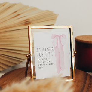 Pink Bow Minimalist Girl Baby Shower Diaper Poster