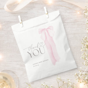Pink Bow Minimalist Girl Baby Shower Favor Bag