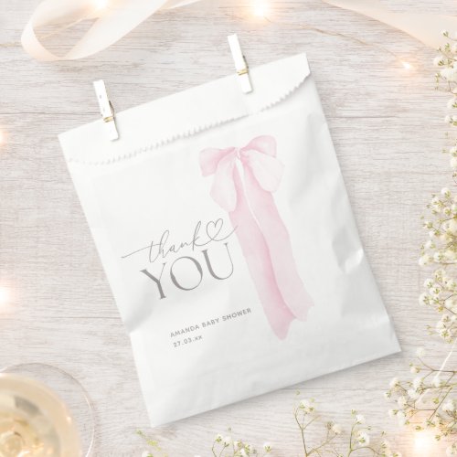 Pink Bow Minimalist Girl Baby Shower Favor Bag