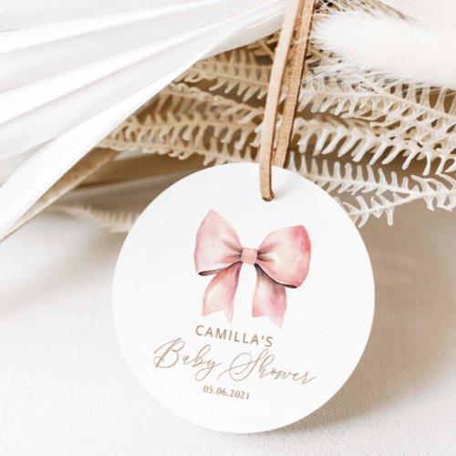 Pink Bow Minimalist Girl Baby Shower  Favor Tags