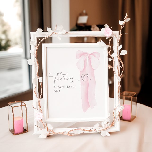 Pink Bow Minimalist Girl Baby Shower Favors Poster (Creator Uploaded)