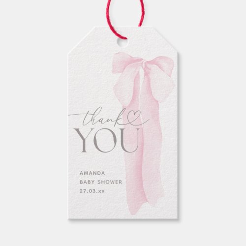 Pink Bow Minimalist Girl Baby Shower Gift Tags