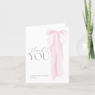 Pink Bow Minimalist Girl Baby Shower Letterpress Thank You Card